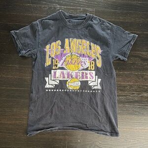 Lakers Unisex Black and Purple Short Sleeve Tee with Graphic Print
